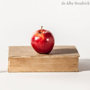 Una manzana sobre un libro.